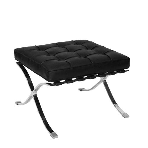 Luxury Mid-Century Black Leather Ottoman