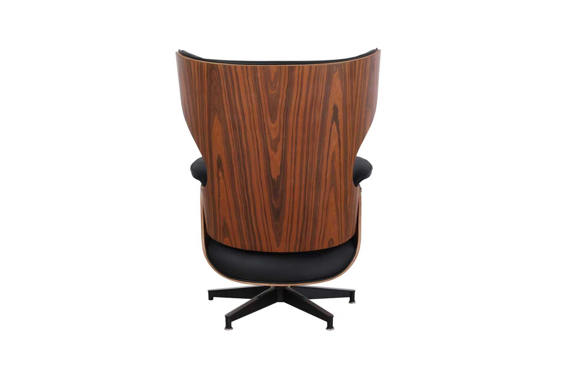 'The Icon' Mid Century Lounge Chair + Ottoman Black Leather