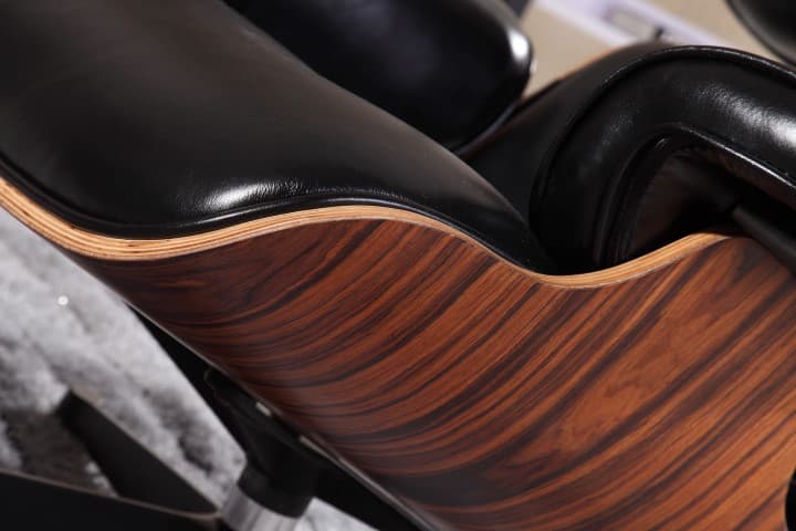 Mid-Century Lounge Chair & Ottoman Black Leather