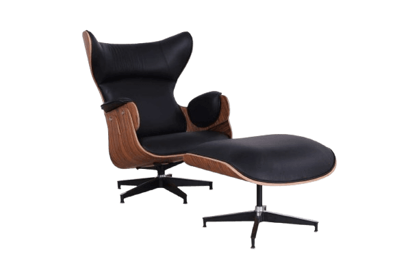 'The Icon' Mid Century Lounge Chair + Ottoman Black Leather