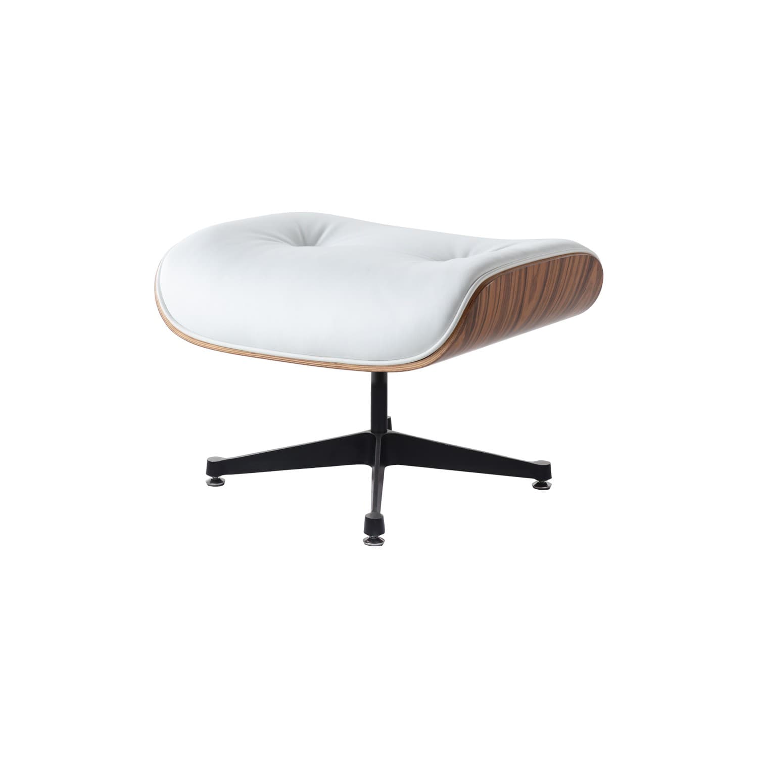 Mid-Century Lounge Chair & Ottoman White Leather