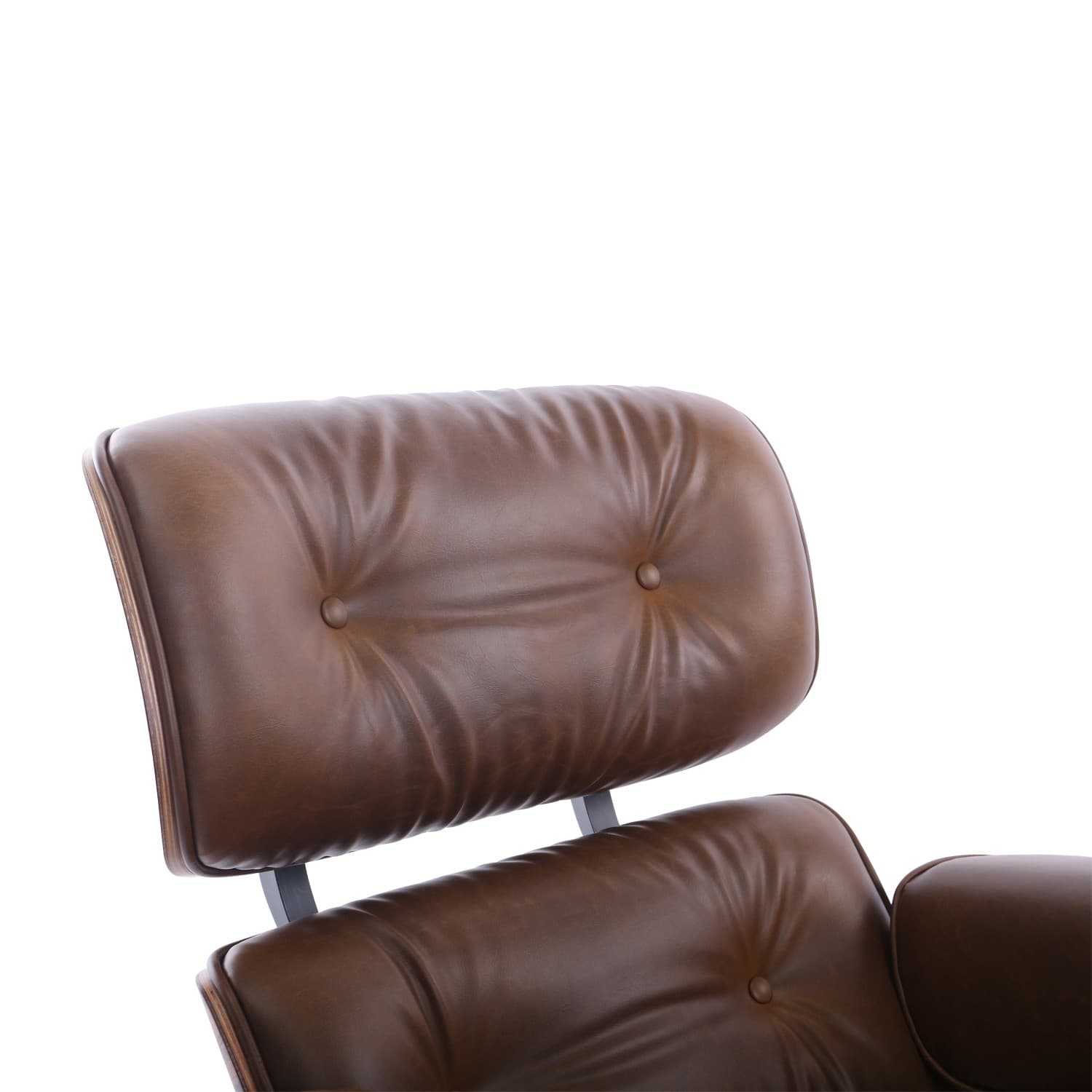 Mid-Century Chair & Ottoman Brown PU Wax Leather
