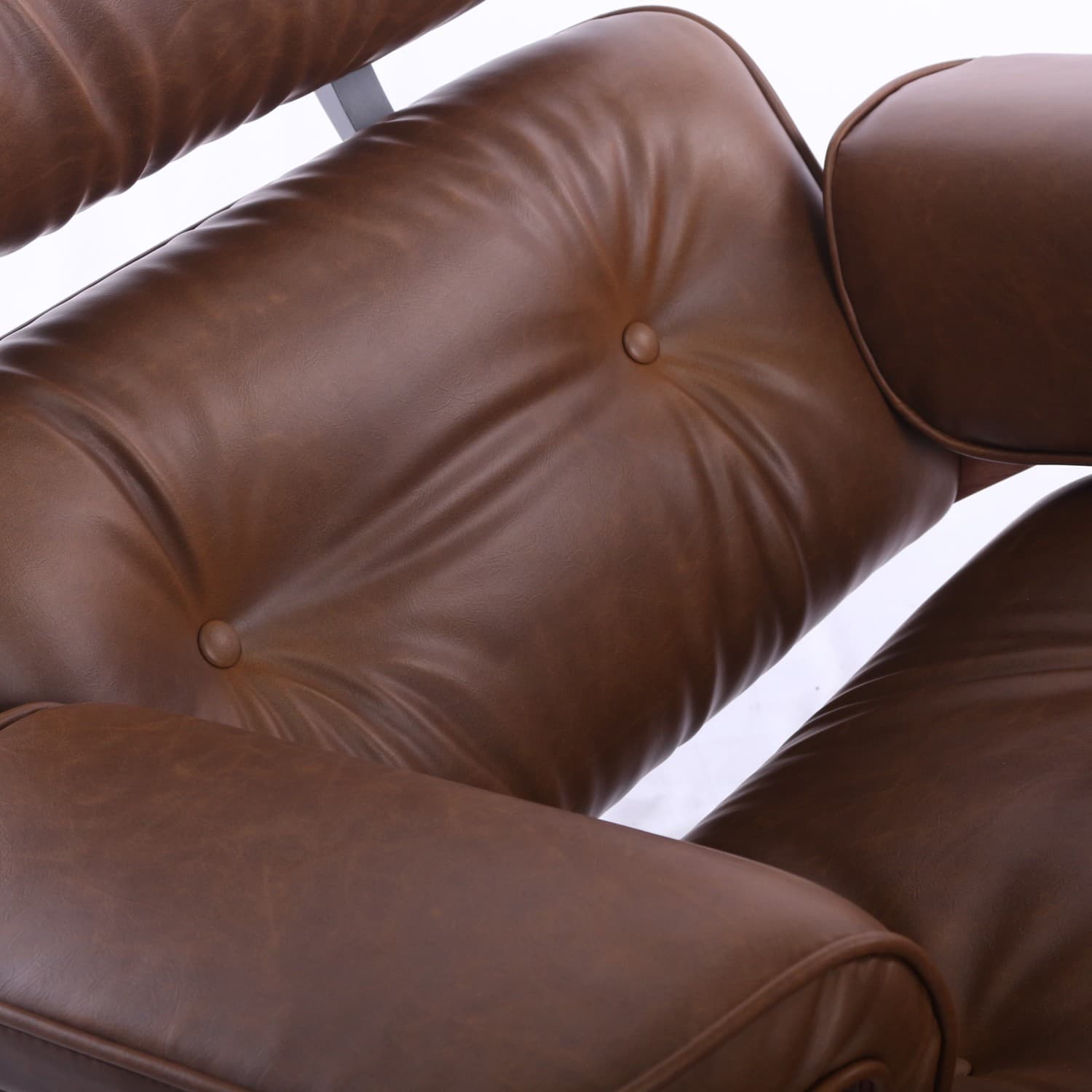 Mid-Century Chair & Ottoman Brown PU Wax Leather