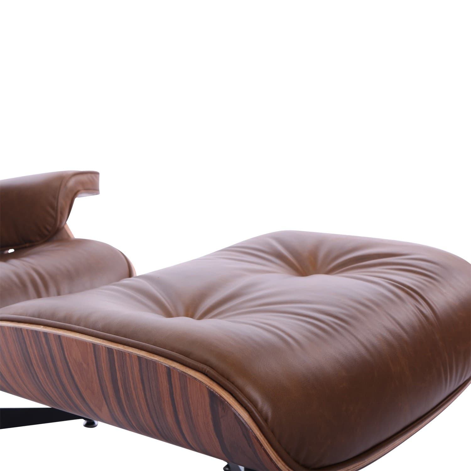 Mid-Century Chair & Ottoman Brown PU Wax Leather
