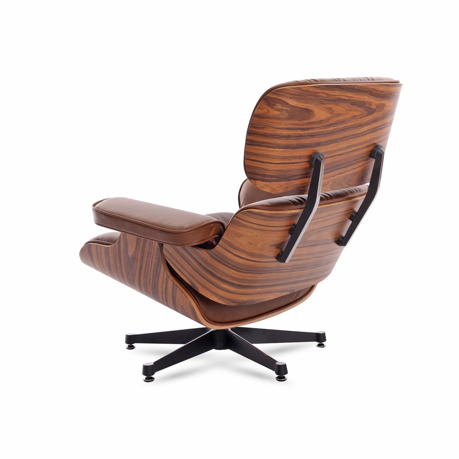 Mid-Century Chair & Ottoman Brown PU Wax Leather
