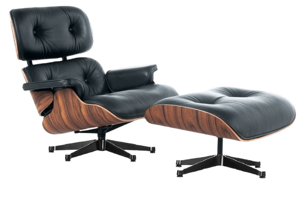 Mid-Century Lounge Chair & Ottoman Black Leather