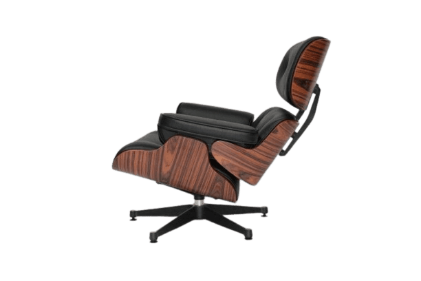 Mid-Century Lounge Chair & Ottoman Black Leather