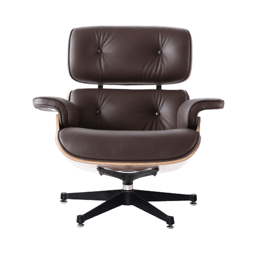 Fauteuil Lounge Et Repose-Pieds Mi-Siècle En Cuir Marron