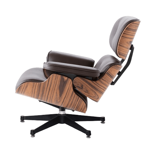 Fauteuil Lounge Et Repose-Pieds Mi-Siècle En Cuir Marron