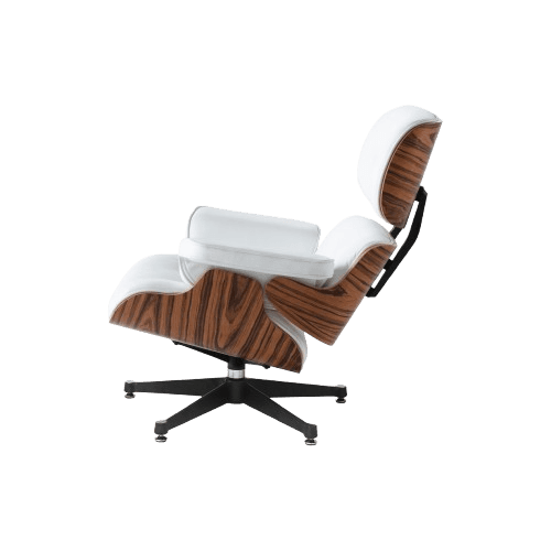 Mid-Century Lounge Chair & Ottoman White Leather