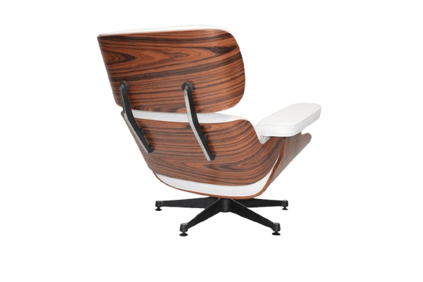 Mid-Century Lounge Chair & Ottoman White Leather