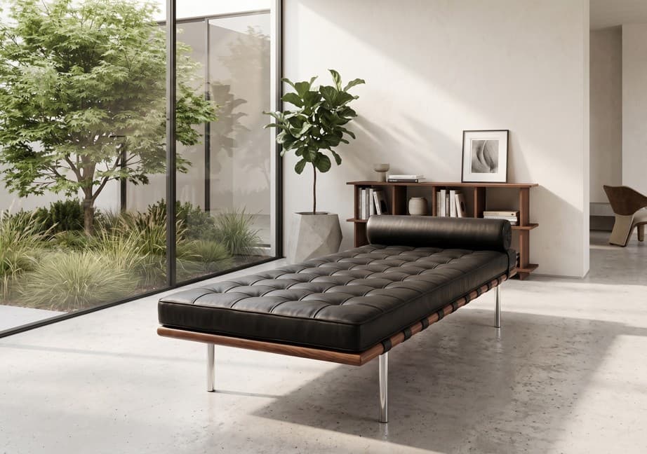 Lit de repos au design iconique en cuir et Inox