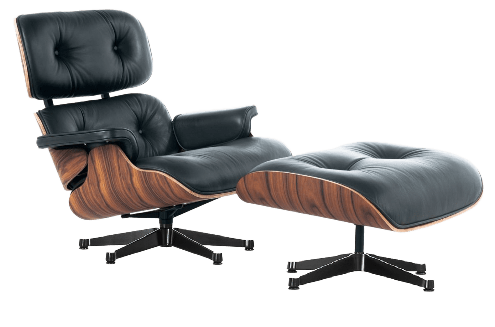 Mid- century lounge chair and ottoman black leather