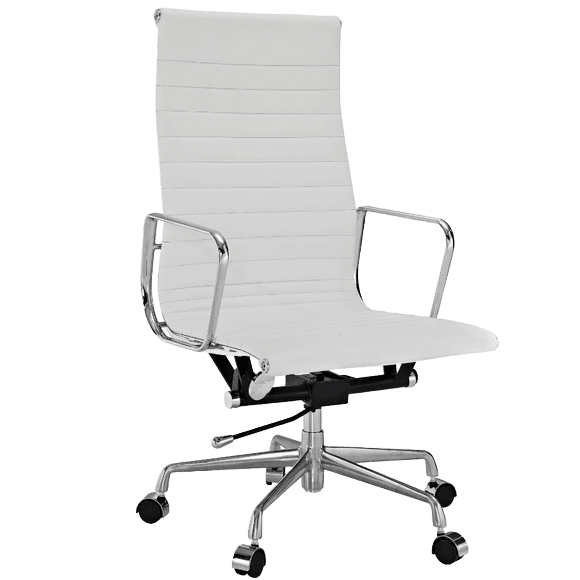 Mid century office chair high back white leather