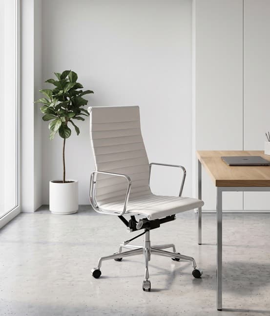 Mid century office chair high back white leather