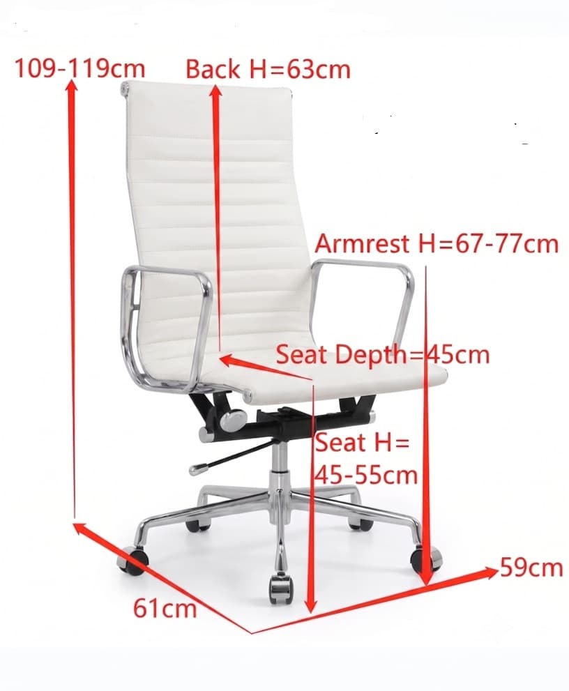 Mid century office chair high back white leather