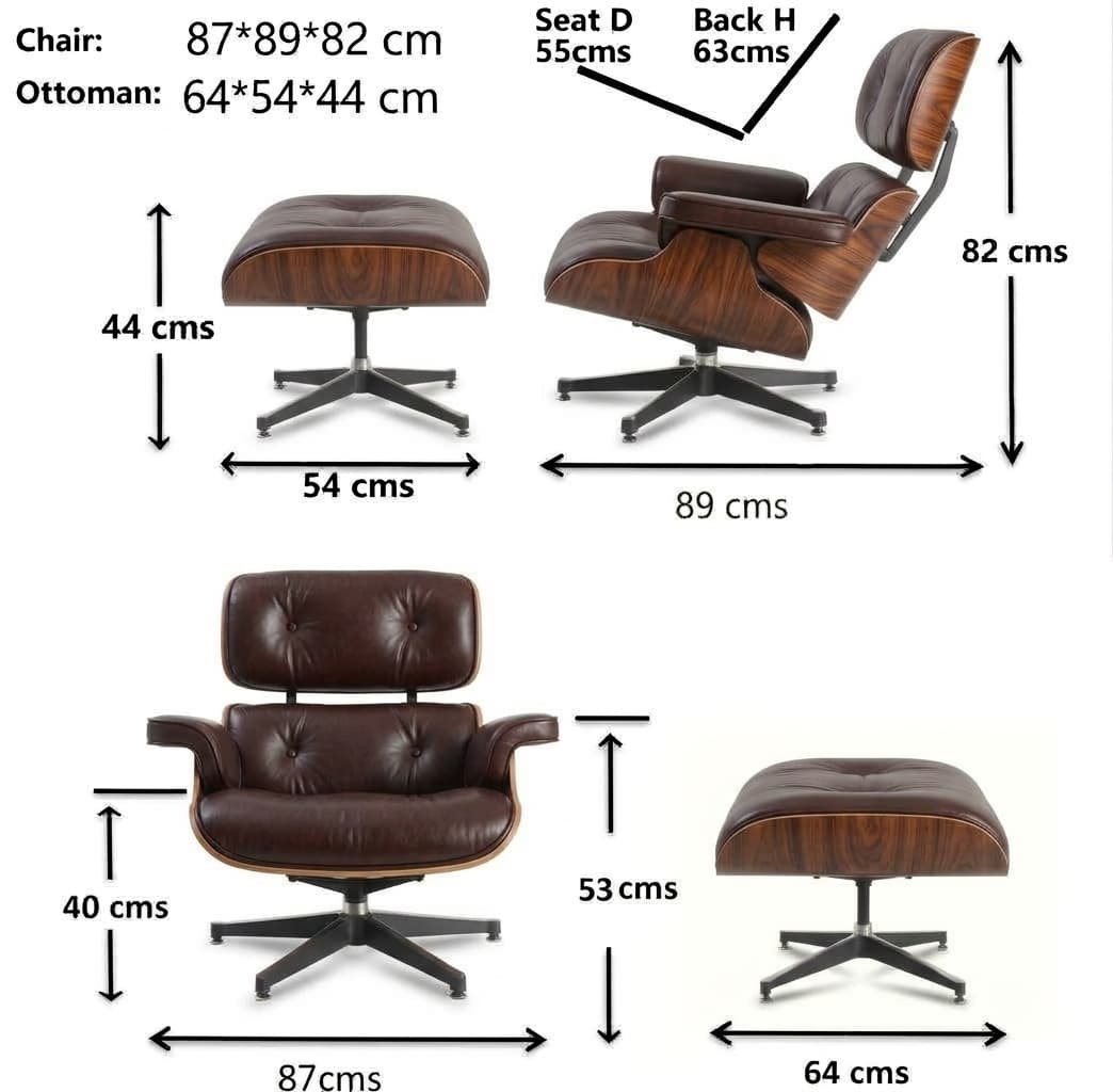 Mid Century lounge chair with ottoman brown leather